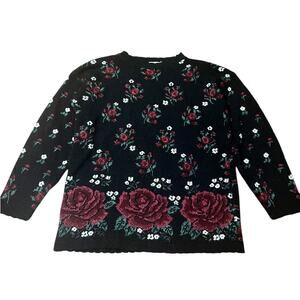 Vintage 90s Classic Elements Rose Sweater Size Petite Small